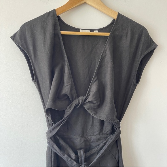 Aritzia Black Sleeveless Jumpsuit linen wide leg wrap top office casual neutral - Picture 6 of 13
